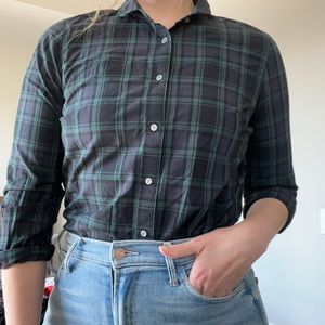 J. Crew Perfect Shirt in Navy Blue and Green Plaid